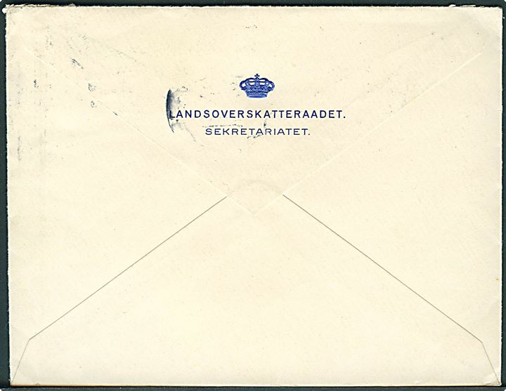 20 øre Chr. X og “PAX” Verdensfredsmærke på fortrykt kuvert fra Landsoverskatteraadet i København d. 2.3. 1920 til Basel, Schwiez. God anvendelse til udlandet.
