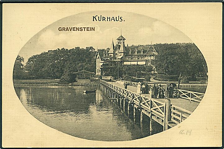 5 pfg. Germania på brevkort (Kurhaus, Gravenstein) annulleret med Gravenstein *(Schleswig)* d. 20.8.1911 til Branderup.
