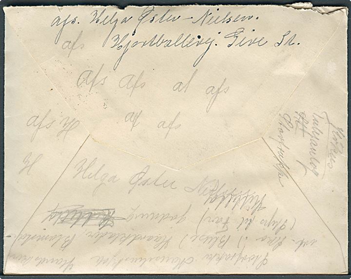 15 øre Karavel på brev annulleret med brotype Ic Give d. 25.5.1935 til Karlby pr. Hornslet. Stempel ikke registreret af Vagn Jensen.