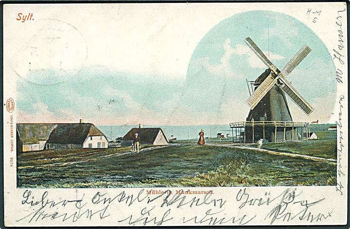 5 pfg. Germania på brevkort annulleret med skibsstempel Hoyerschleuse-Munkmarsch Seepost No. 5 d. 11.8.1901 til Højer. Tidligst registrede dato. Smukt aftryk.