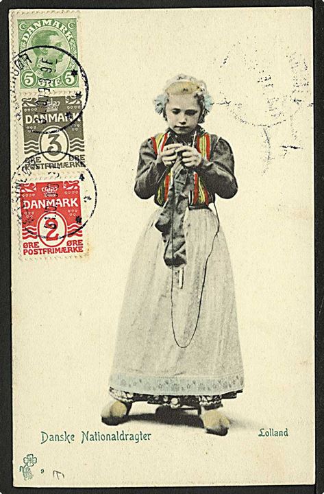 2 øre, 3 øre Bølgelinie og 5 øre Chr. X på billedsiden af brevkort fra Helsingør d. 31.10.1919 til Uden, Holland. Interessant rammestempel Franco.