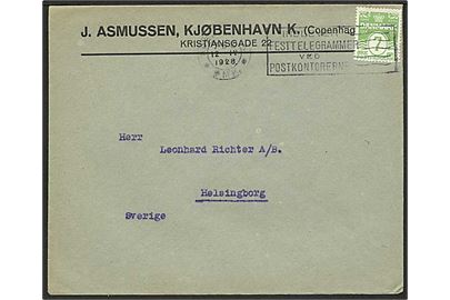 7 øre Bølgelinie single på tryksag fra København d. 12.4.1928 til Helsingborg, Sverige.