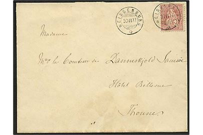 10 c. Helvetia single på brev fra Weissenburg d. 30.6.1877 til Thur.