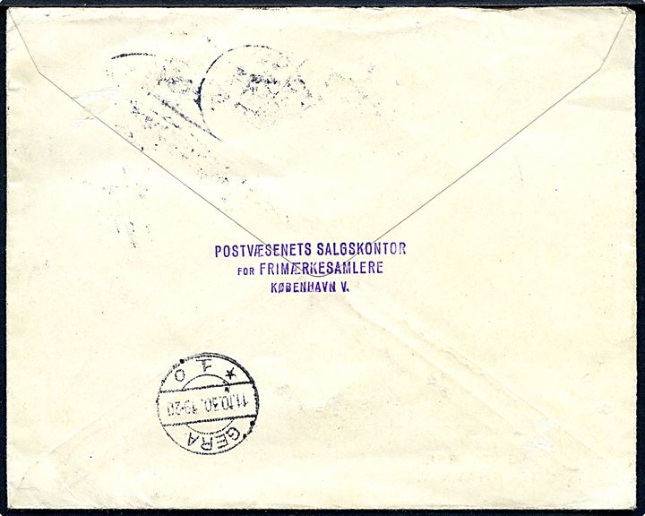 15 øre og 1 kr. gl. Luftpost på anbefalet luftpostbrev med postopkrævning annulleret brotype København Luftpost sn2 d. 10.10.1930 til Gera, Tyskland. 