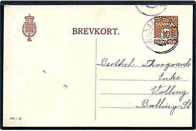 10 øre helsagsbrevkort (fabr. 102-H) annulleret med vanskeligt brotype IId stempel Aarhus d. 7.3.1932 til Balling. Stempel set anvendt i årene 1930-36.