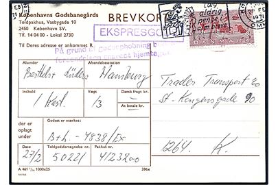 DSB helsagsbrevkort (Fabr. 396x) uden påtrykt frimærke med 50 øre Skibsfart sendt lokalt i København d. 28.2.1971. Interessant medløber til samling af DSB helsagsbrevkort.