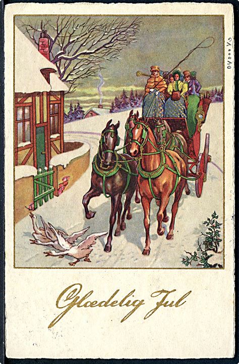 Julekort med afrevet frimærke og Julemærke 1948 via København d. 27.12.1948 til Charlottenlund. Stemplet: “Indgaaet med Mangel af Frimærke / Charlottenlund Postkontor”. 