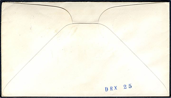 20 øre DSB Jubilæum (3) på brev annulleret med reserve bureaustempel (R.34) Jrb.-Postkt 2 sn8 T.380 d. 13.1.1953 til Milwaukee, USA. Sjældent stempel. 13 år senere end registreret af Svend Hovard.