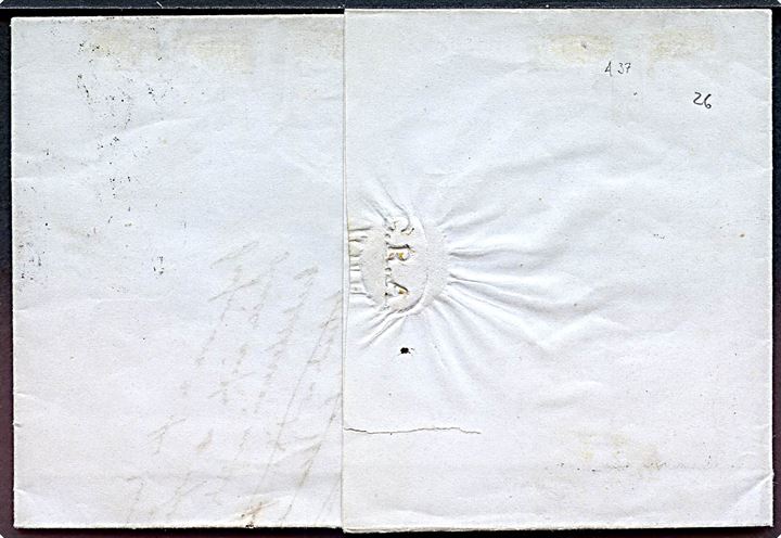 4 R.B.S. Ferslew plade I nr. 49 med pæn rand på brev annulleret med stumt stempel og sidestemplet med 1½ ringsstempel Ribe. d. 17.12.1851 til Kjøbenhavn. Udtalelse Lasse Nielsen.