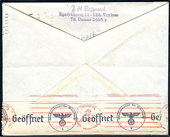 10 øre Bølgelinie (4) på brev fra København d. 7.3.1941 til Mainbernheim, Tyskland. Åbnet af tysk censur i Berlin og indlagt meddelelse fra Auslandsbriefprüfstelle vedr. angivelse af afsender og modtager på alle brevark.