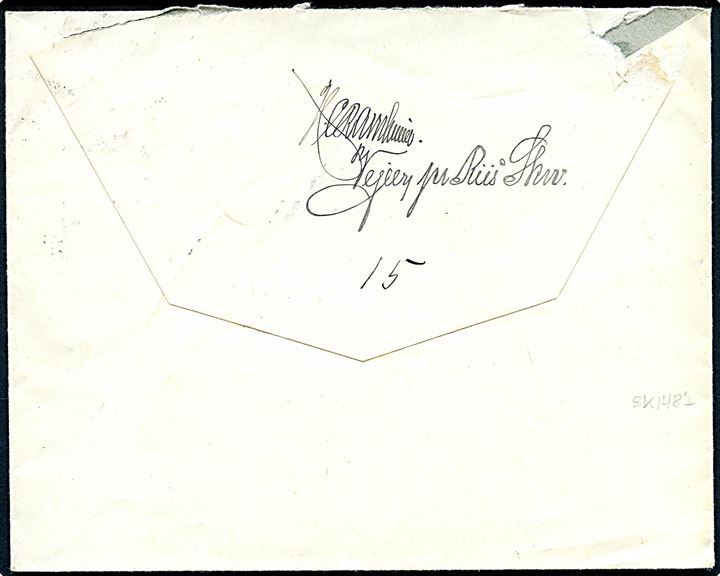 15 øre Karavel på brev annulleret med stjernestempel VEJLBY og sidestemplet Aarhus d. 17.5.1927 til Egaa pr. Lystrup St. - ændret til Hjortshøj.