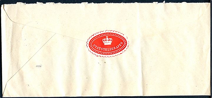 Telegram kuvert fra Aalborg Telegrafkontor sendt som ufrankeret Telegrafsag med brotype IId Ålborg T. d. 12.10.1965. Meget vanskeligt stempel. Fold.