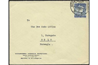 55 zl. Rydz-Smigly single på brev fra Gdynia d. 6.11.1937 til Oslo, Norge.