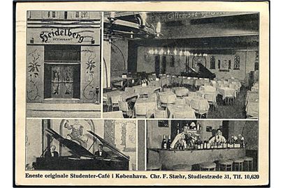 København. Studiestræde 31. Cafe Heidelberg. Eneste original Studenter - Cafe.  Handelstrykkeriet no. 38015. 
