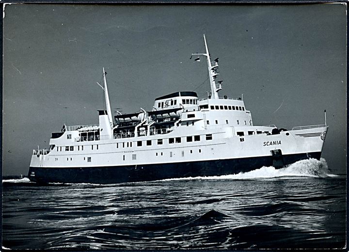 Scania, M/S, Skandinavisk Linietrafik færge på ruten Kiel-Korsør. U/no. Skrevet ombord og sendt fra Korsør 1965.
