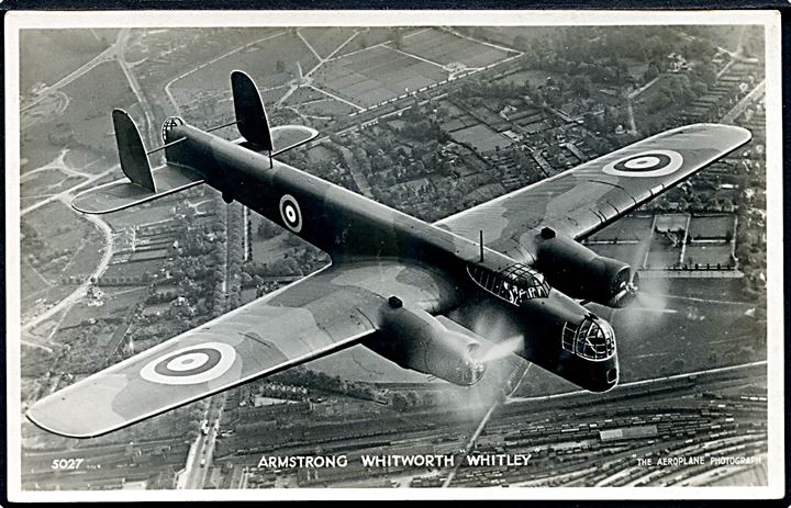Armstrong Whitworth Whitley bombemaskine fra RAF. Valentine's no. 5027.