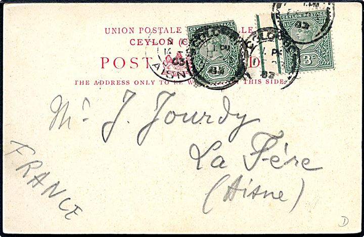 Ceylon, Colombo, udsigt over havnen. Frankeret med 3 c. Victoria (2) fra Colombo 1903 til Frankrig.