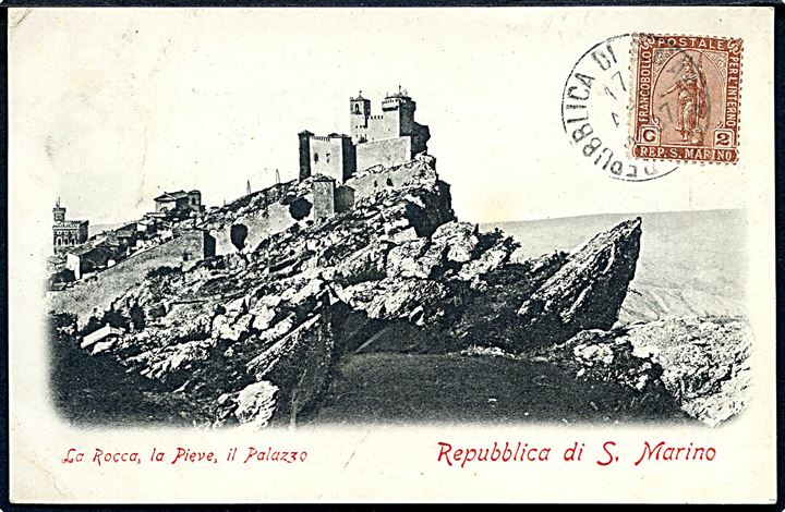 San Marino, La Rocca. Frankeret med 2 c. San Marino udg. stemplet Repubblica di S. Marino.