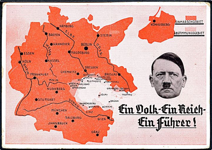 Ein Volk - Ein Reich - Ein Führer! Sudeterland besættelsen 1938. Frankeret med Tjekkisk Sudeterland provisorie Wir sind Frei!. 