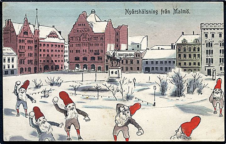 Malmö, Nisser i bybilledet på nytårskort. U/no.