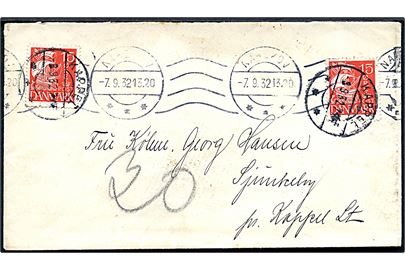 Ufrankeret brev fra Nakskov d. 7.9.1932 til Kappel. Udtakseret i porto med 15 øre Karavel (2) anvendt som portomærker annulleret brotype IIb Kappel d. 8.9.1932.