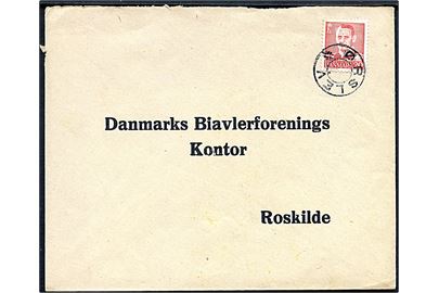 20 øre Fr. IX på brev annulleret med udslebet stjernestempel ØRSLEV til Roskilde.