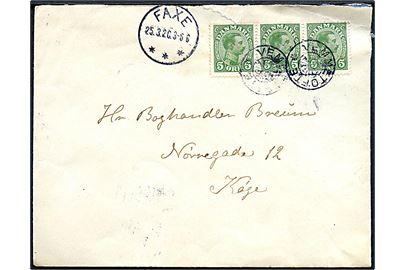 5 øre Chr. X i 3-stribe på brev annulleret med stjernestempel VEMMETOFTE og sidestemplet brotype IIIb Faxe d. 25.3.1920 til Køge.