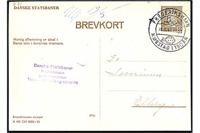 Danske Statsbaner 50 øre Fr. IX helsagsbrevkort formulat A455 7/67 8000x25 (fabr. 379x) fra Frederikshavn d. 19.5.1969 til Elling. 