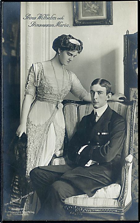 Sverige. Prins Wilhelm & Prinsessan Maria. Foto Hofatelier Jaeger 1910. Axel Eliassons Konstforlag no. 520. 