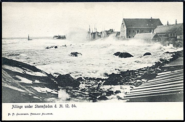 Bornholm. Allinge under Stormfloden d. 31.12.04. H. P. Jacobsen no. 3663. 