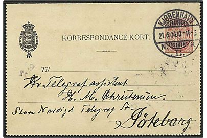 10 øre Våben helsagskorrespondancekort fra Kjøbenhavn d. 21.6.1904 til Göteborg, Sverige.