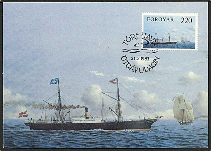 220 øre Dampskib på Maxi-kort FDC stemplet Tórshavn d. 21.2.1983.