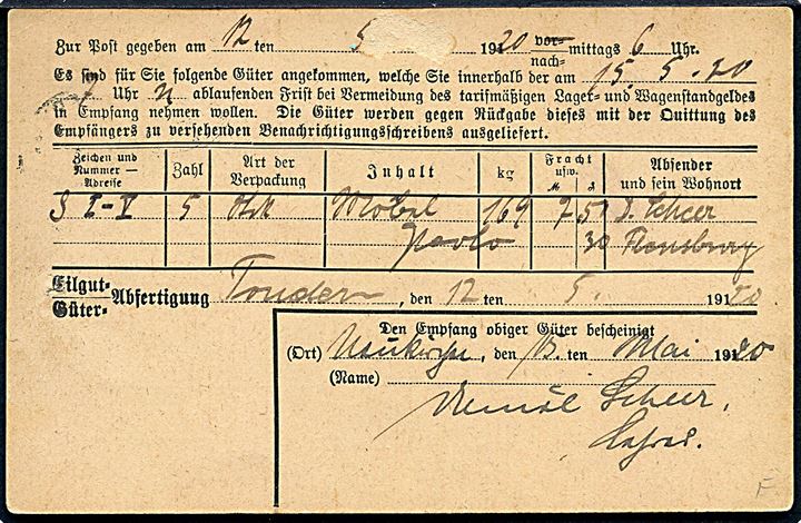 15 pfg. Fælles udg. (2) på brevkort stemplet Tondern **b d. 13.5.1920 til Neukirchen.