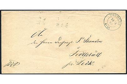 Ufrankeret tjenestebrev med 2-ringsstempel Tondern d. 24.11.1869 til Trollebüll pr. Leck.