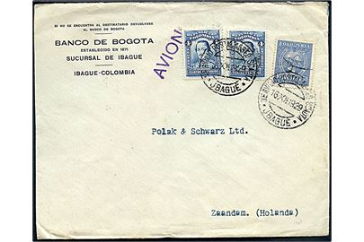 4 c. Colombia (par) og 30 c. SCADTA udg. på luftpostbrev fra Jbague d. 16.12.1929 via Barranquilla til Zaandam, Holland.