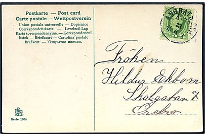 5 öre Oscar på brevkort annulleret med dampskibsstempel Ångbåts PXP. No 59 (= Göteborg-Södra Bohuslän) d. 23.6.1906 til Örebro.