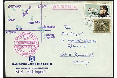 3,50 E. på illustreret luftpostbrev fra M/S Hattingen sendt via International Post-Boye Service på Azoerne stemplet Ponta Delgada d. 6.11.1969 til Wuppertal, Tyskland.