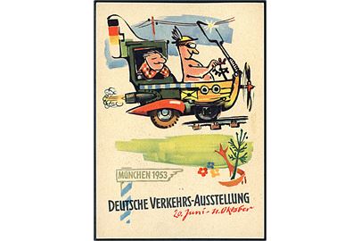 Deutsche Verkehrs-Ausstellung München 1953. Frankeret med udstillings udg. og stemplet München d. 21.8.1953.