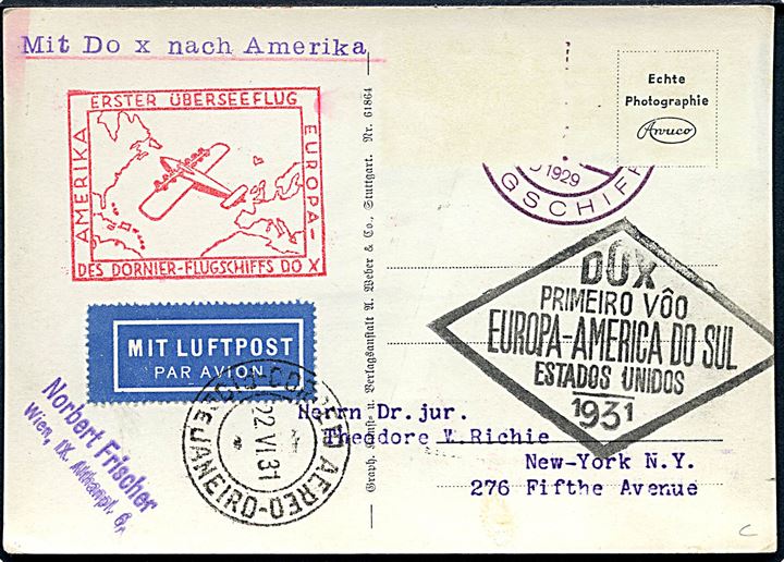 Dornier Flugschiff Do X. Kort med diverse flyvningsstempler, men med fjernede frimærker.