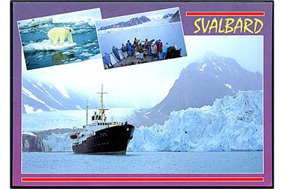 Svalbard, Magdalenafjorden med isbjørn og turistskib. To-foto, Harstad no. 95-1623.