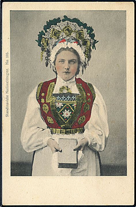 Pige i nationaldragt. Skandinaviske nationaldragter no. 195.