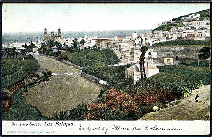 Kanariske Øer, Las Palmas. Sendt til Esbjerg 1906.