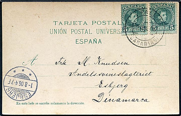 Kanariske Øer, Las Palmas. Sendt til Esbjerg 1906.