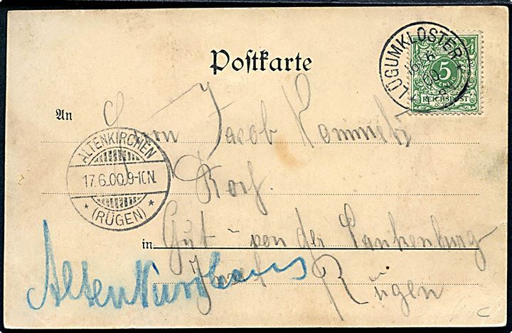Tønder Posthus. Glückstadt & Münden no. 4396. Frankeret med 5 pfg. Ciffer annulleret Lügumkloster d. 16.6.1900.