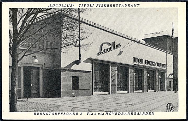 København. Tivoli Fiskerestaurant Lucullus. Bernstorffsgade 3. Hesselholdt Tryk u/no. 