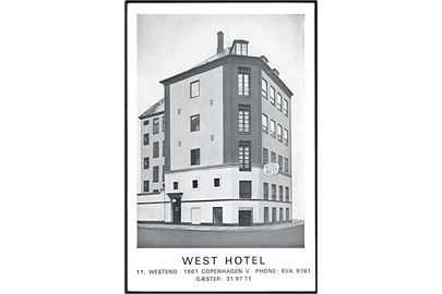 København. West Hotel, Westend 11. Reklamekort. Uden adresselinier. U/no. 