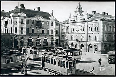 Sverige. Uppsala. Stora Torget med sporvogne. Fotokort no. 11012. 