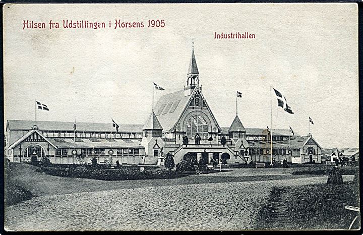 Horsens. Hilsen fra Udstillingen i 1905. Industrihallen. U/no. 