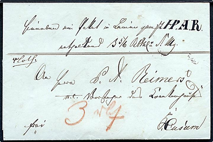 1848. Pakkefølgebrev med fuldt indhold dateret Tønder d. 15.1.1848 til Husum.