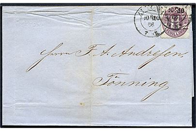 Herzogth. Holstein 1 1/4 Sch. stukken kant på brev annulleret med 2-ringsstempel Altona d. 10.10.1866 til Tönning. Fold i mærke.